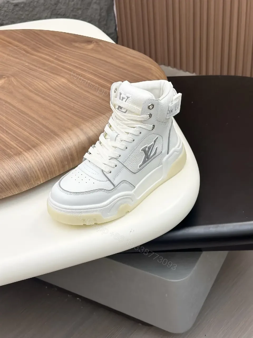 View 2 of White Leather High-Top Sneakers: Luxury Comfort Tailored