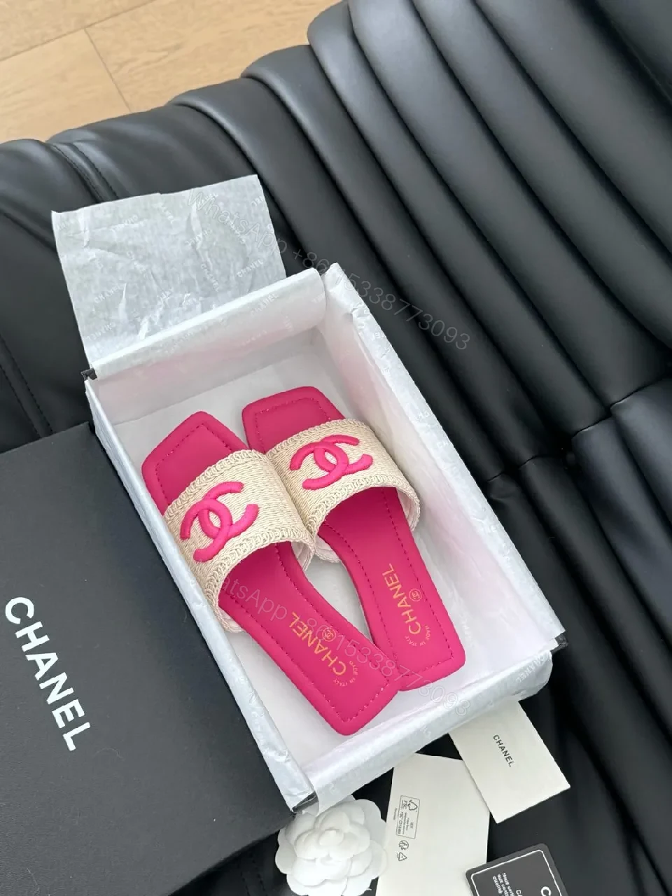 View 6 of Vivid Pink-Accent Woven Slide with Cushioned Comfort