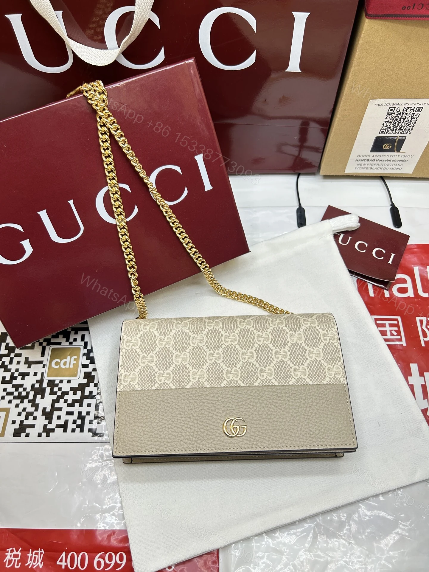 GUCCI 一比一GG Marmont 米白老花拼皮鏈條包 品味出眾 — view 1