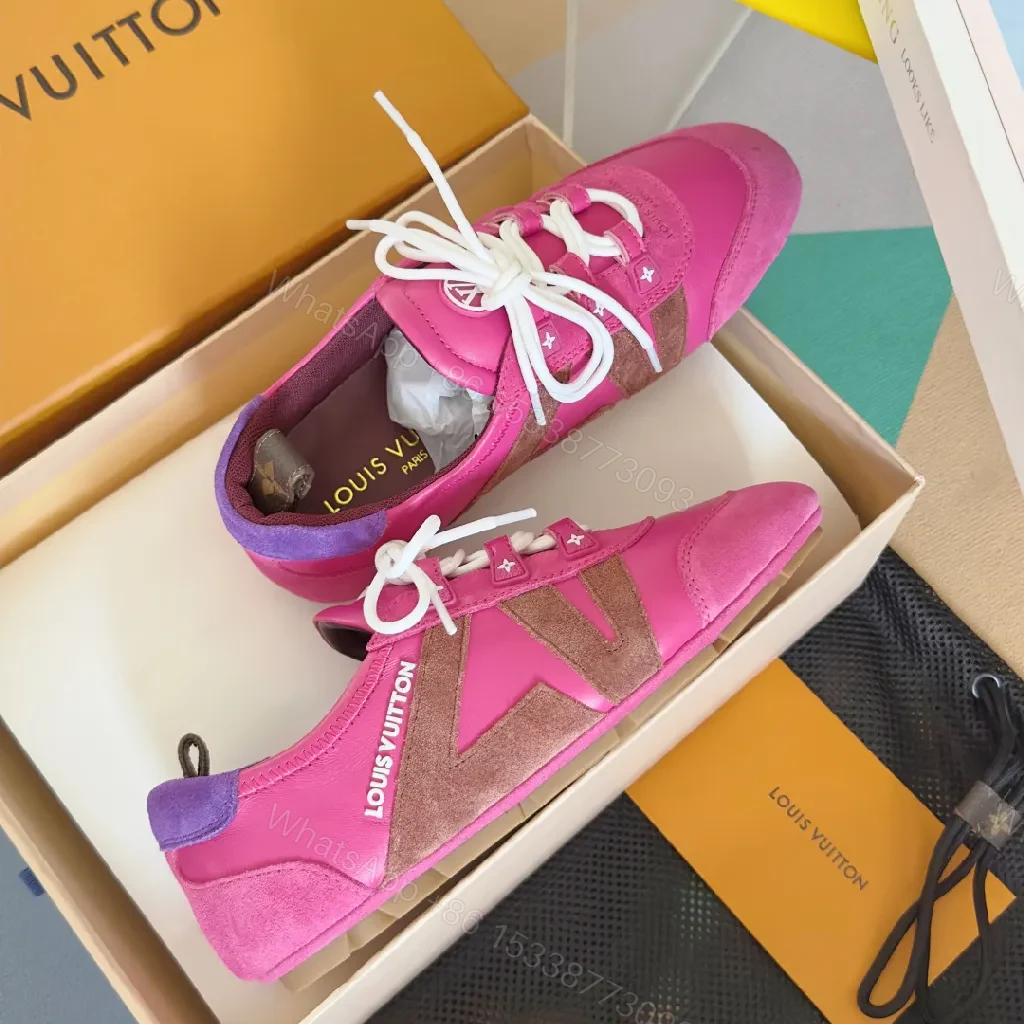 View 3 of Vibrant Pink Leather Sneaker with Signature Hardware