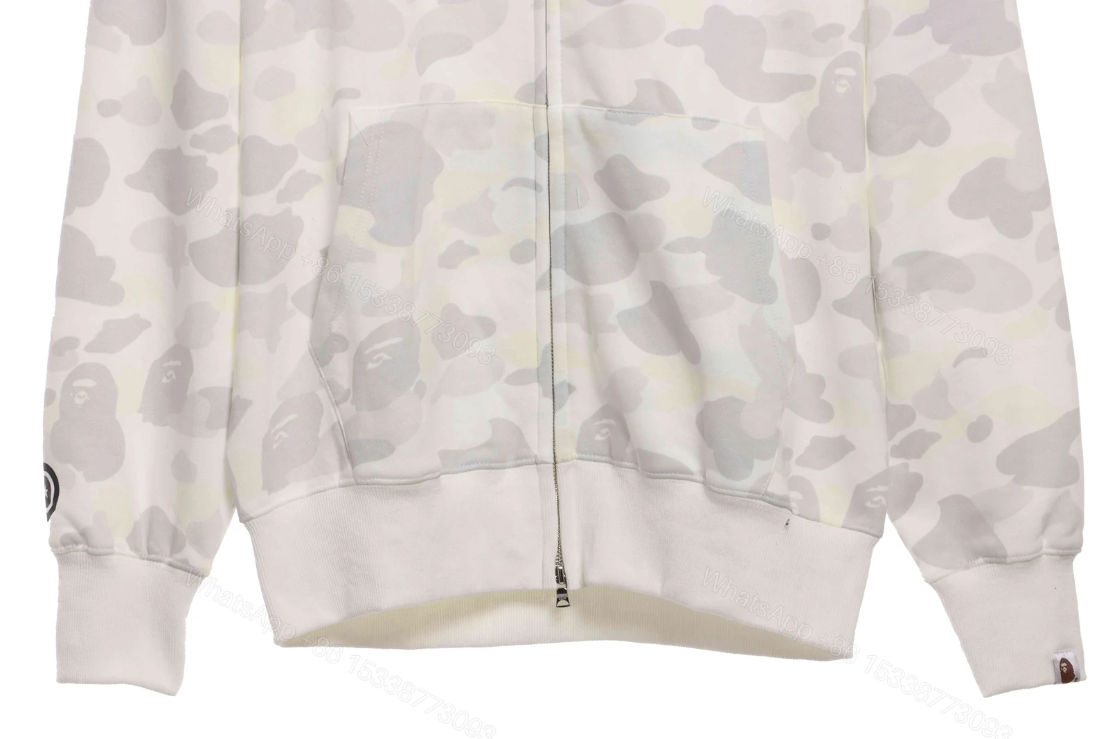 View 3 of BAPE classic black and white camouflage patchwork luminous hoodie White