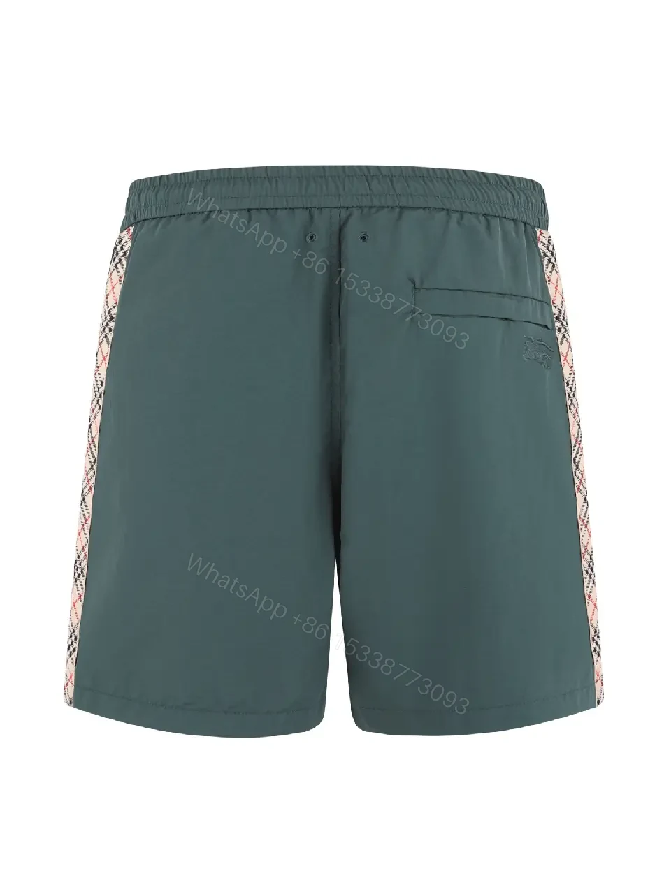 View 6 of Dark Green Shorts Burberry-style Plaid Panels Swimwear Drawstring Waist Men’s Shorts