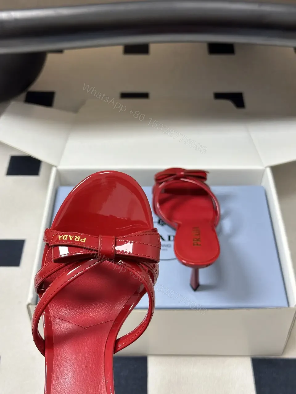 View 5 of Red Patent Leather Heeled Sandals Prada Style