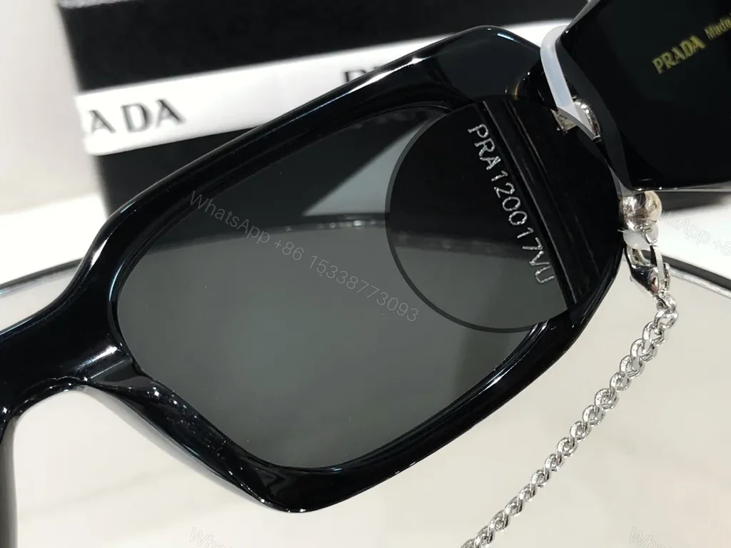 View 2 of Bold Navy Prada Sunglasses: Square Frames, Gold Chain Accent