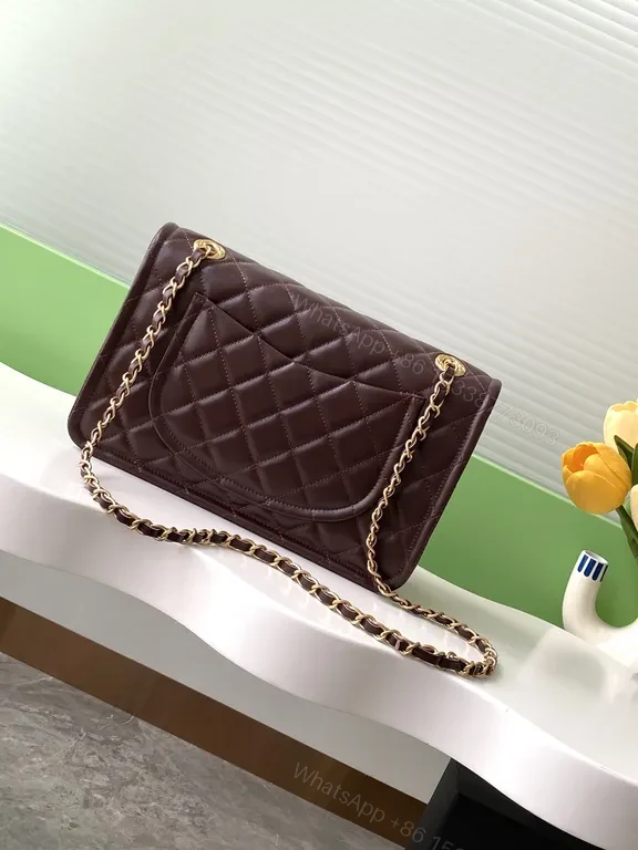 View 6 of Burgundy Quilted Leather Shoulder Bag with Gold Chain