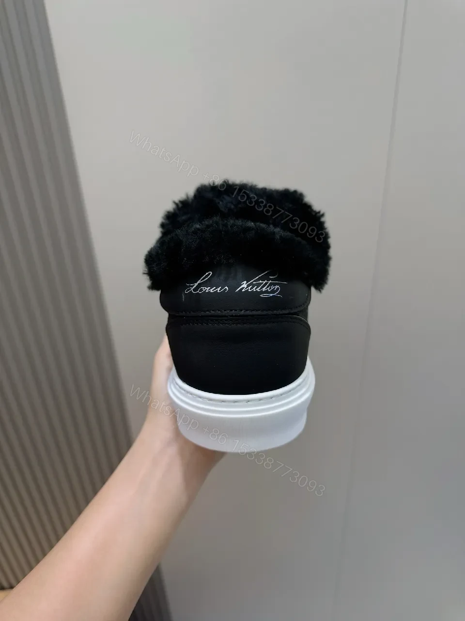 View 9 of Fur-Lined Black Leather High-Top Sneakers: Luxury Comfort