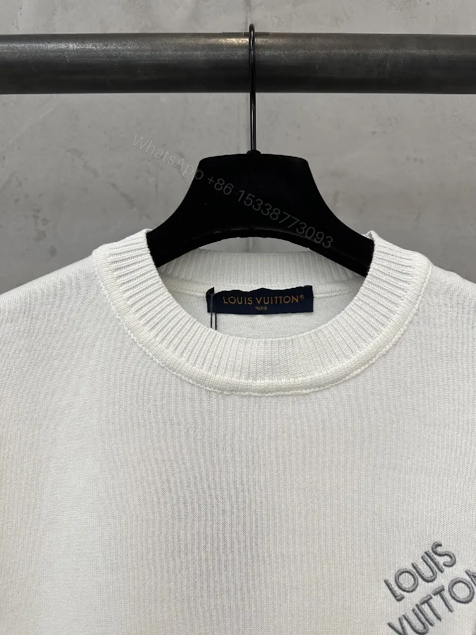 View 2 of White Cotton Oversized Tee with Diagonal LV Logo Shirt