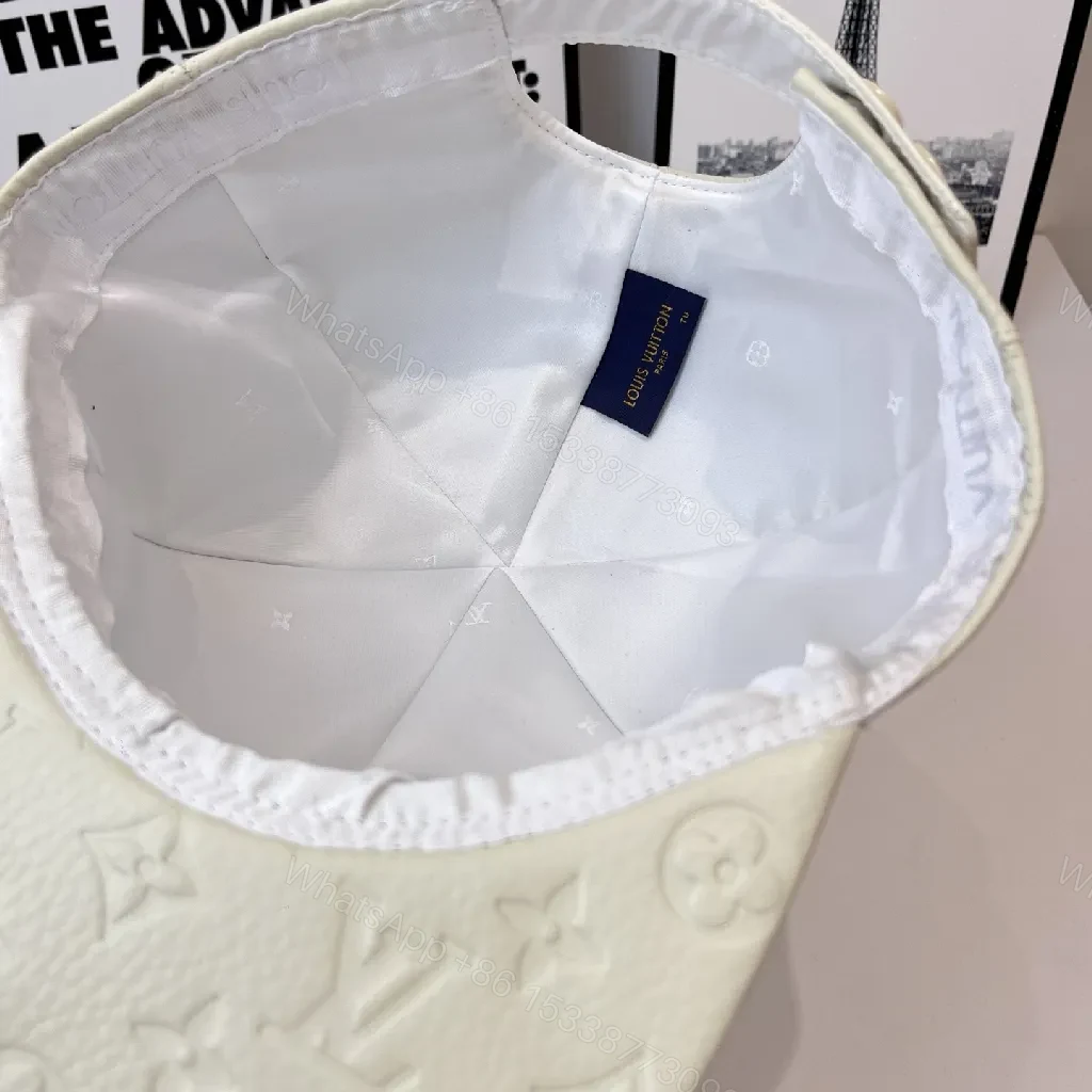 View 4 of White Embossed Cap with Subtle Monogram Texture (Casual Luxury)