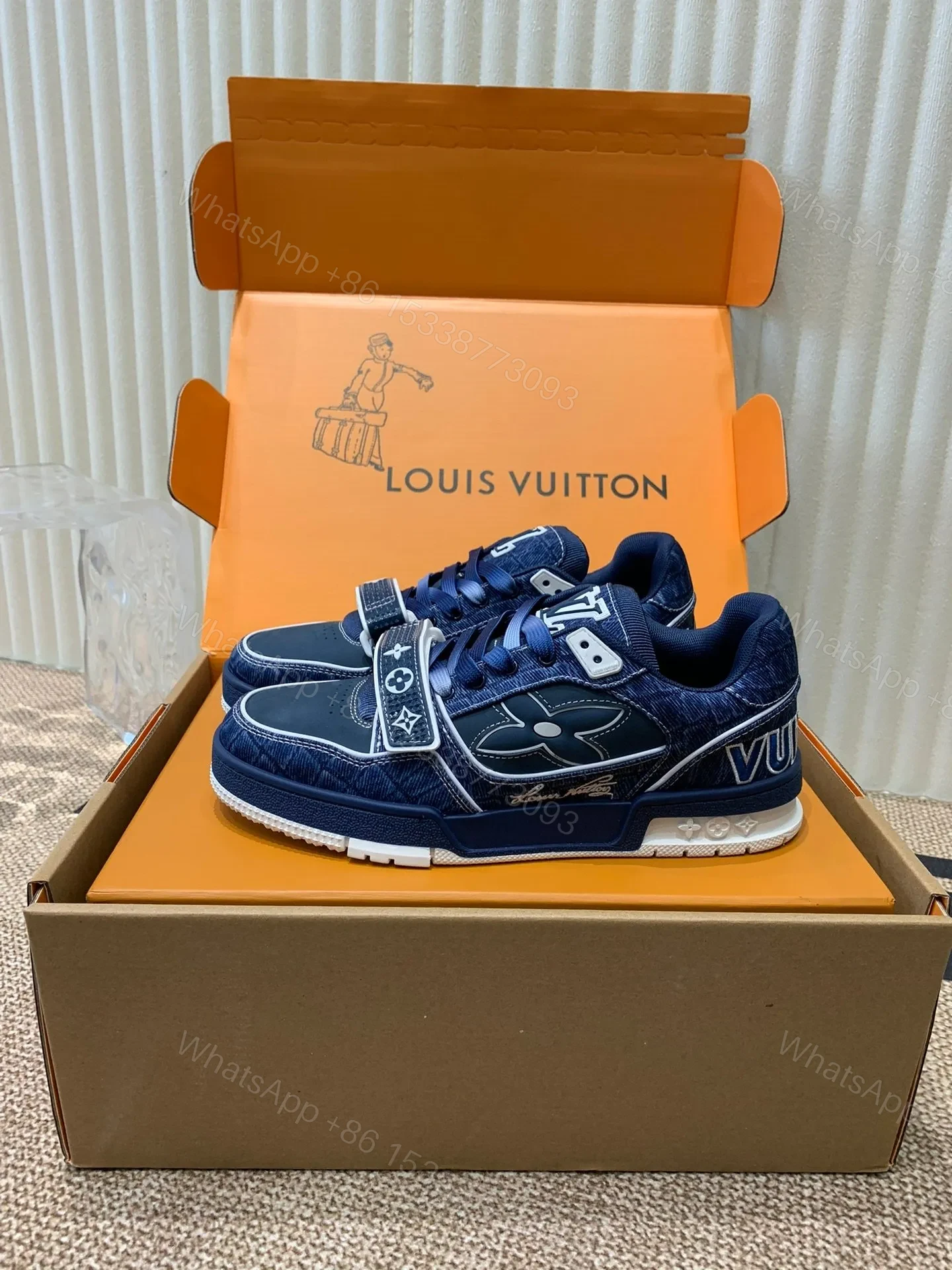 View 5 of LV Women Navy Canvas Leather Sneakers