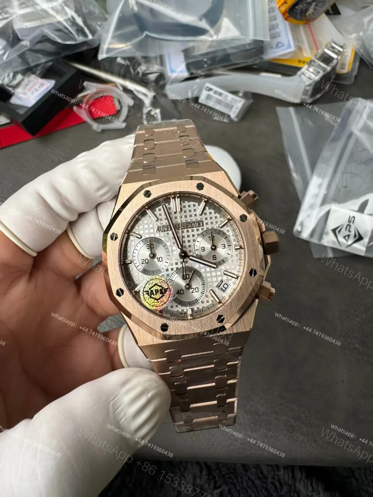 View 5 of Audemars Piguet Super Clone Royal Oak Rose Gold White Dial 26240 Chronograph 41mm Cal.4401