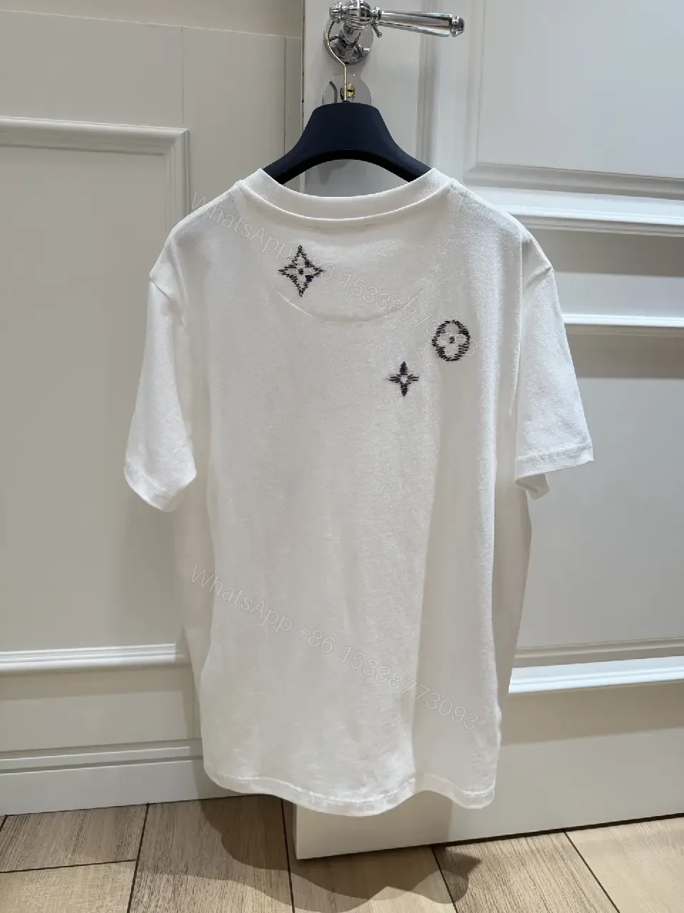 View 7 of White Cotton Streetwear Embroidered LV Motifs T-shirt