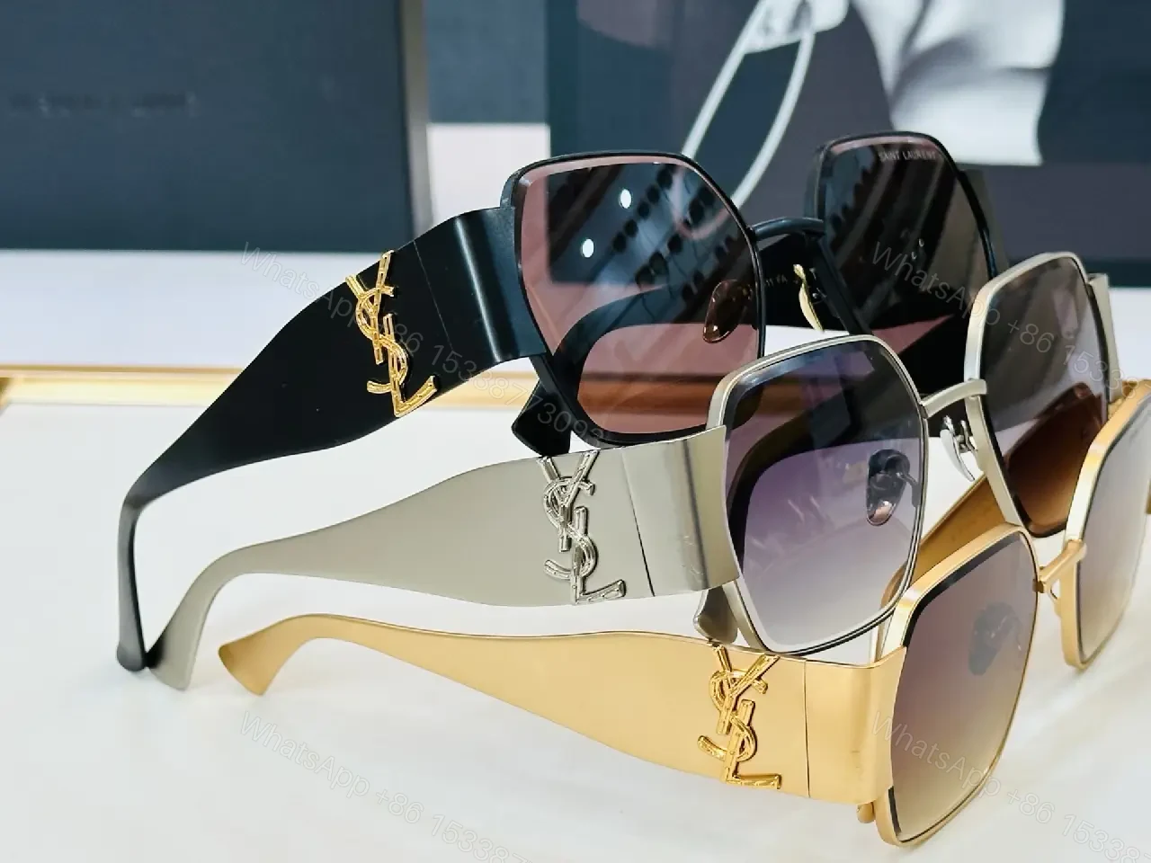 View 6 of Gold-Tone Metal Sunglasses: Bold Luxe Square Frames