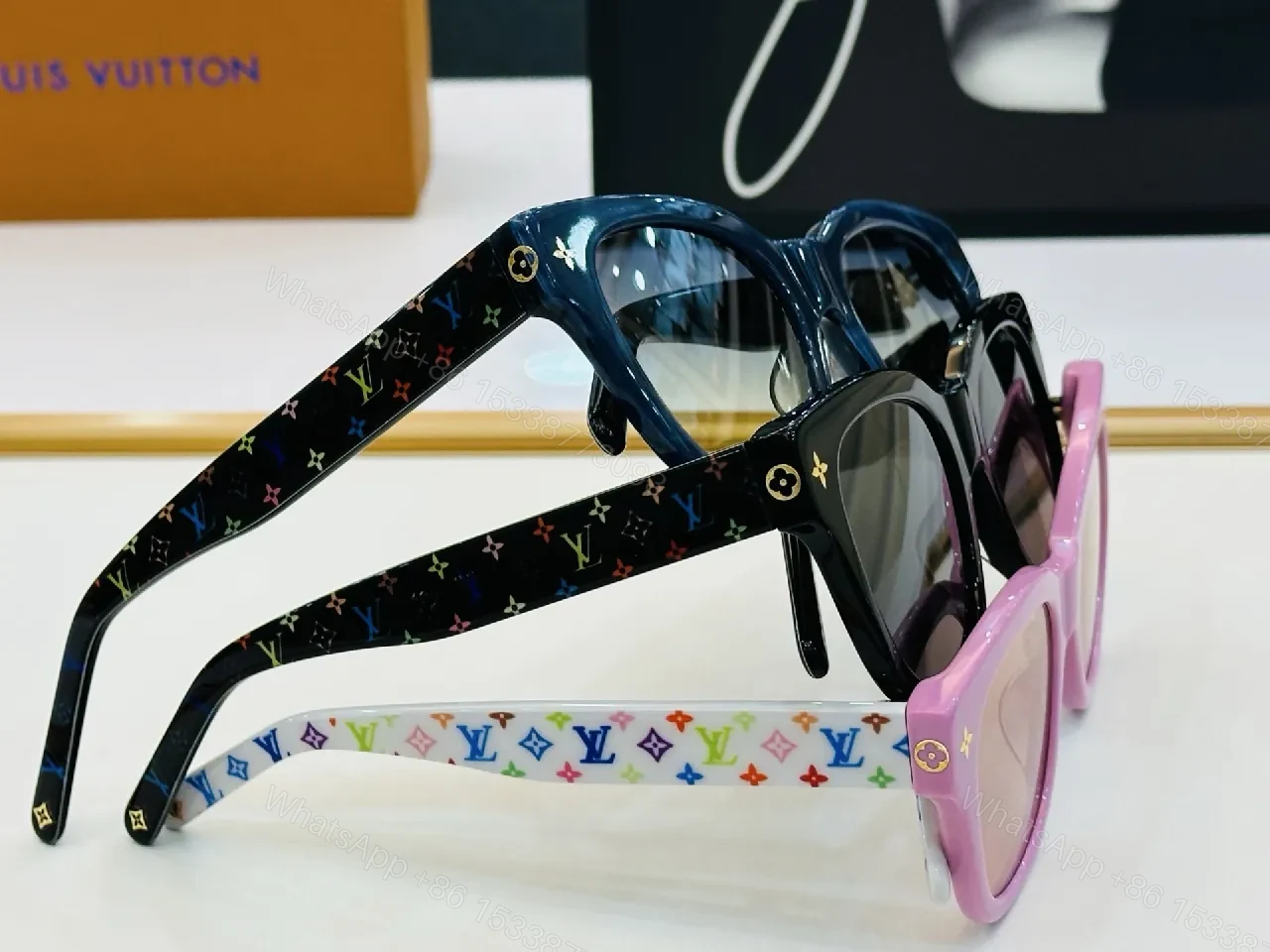 View 7 of Bold Black Frame Sunglasses with Luxe Monogram Detailing