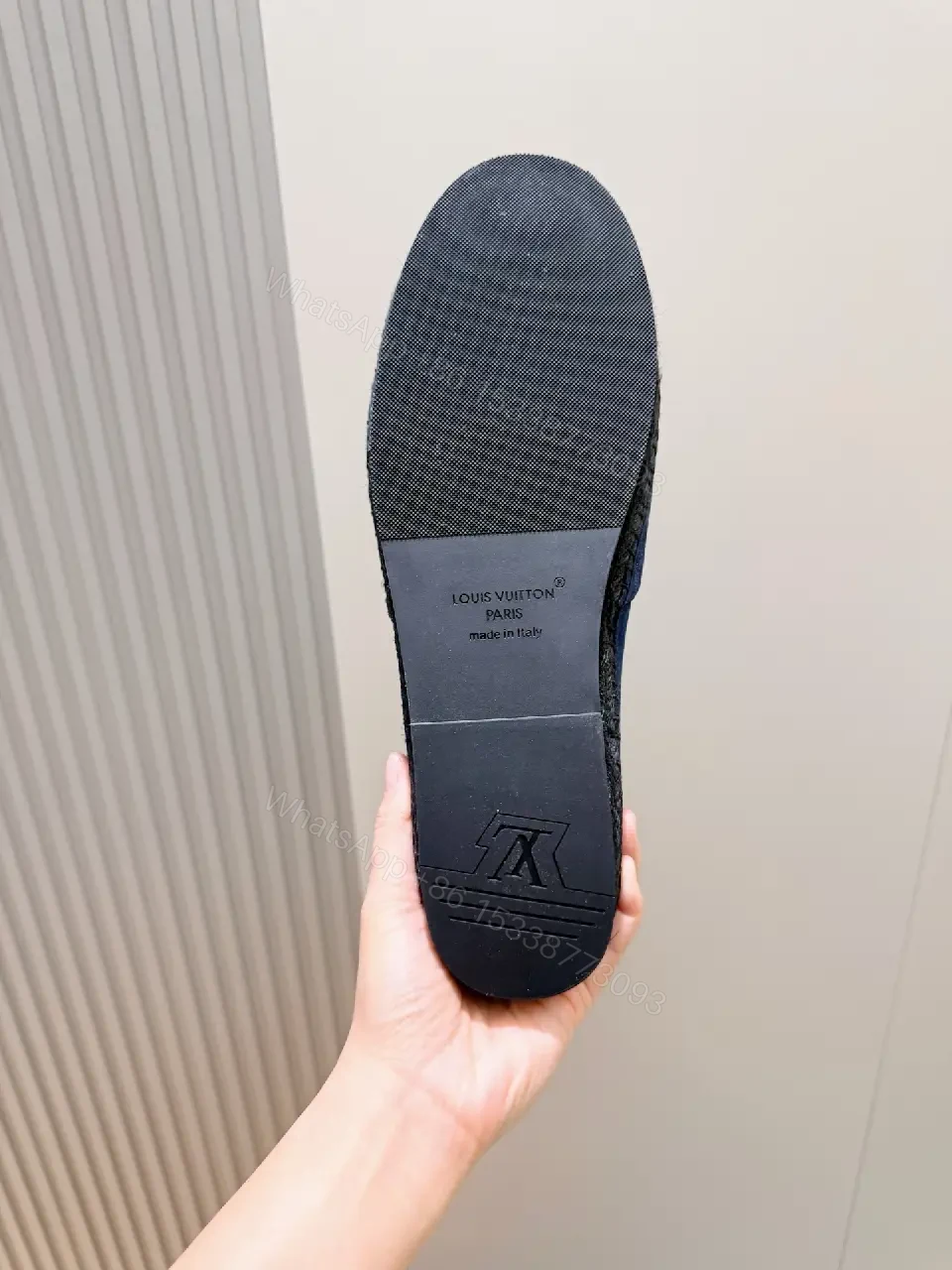View 10 of Navy Suede LV-Embellished Slip-Ons: Quiet Comfort