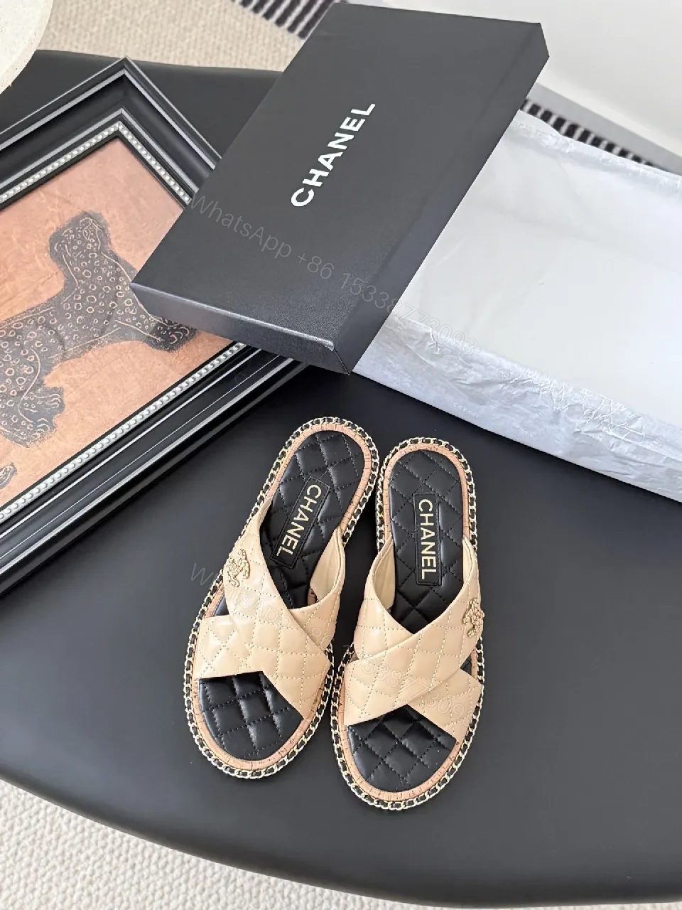 View 5 of Quilted Sandal with Chain Trim – Luxe Everyday Couture
