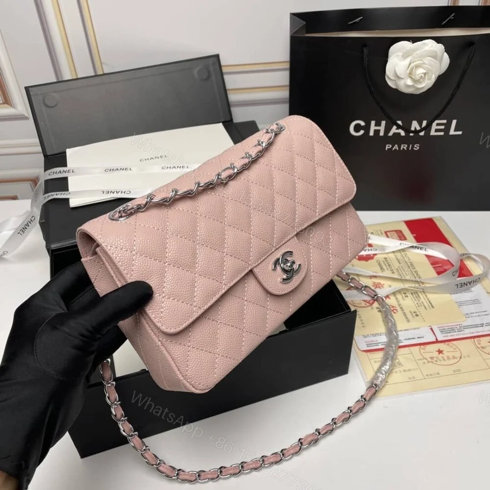 View 3 of Chanel Medium Classic Flap Bag Silver Hardware Pink 25Cm