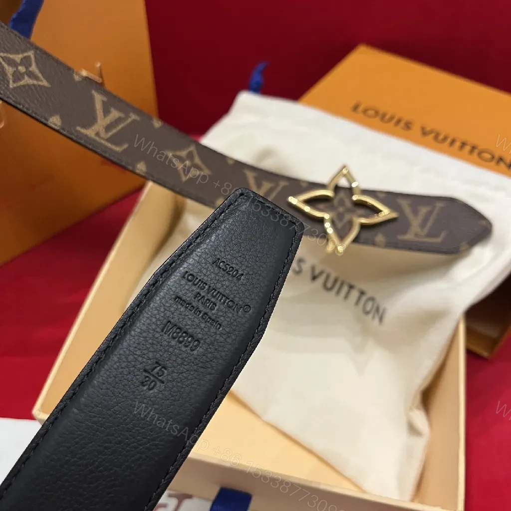 View 13 of Brown Canvas Belt, Gold Fleur-de-Lis Buckle, Monogram-Style, Statement Accessory