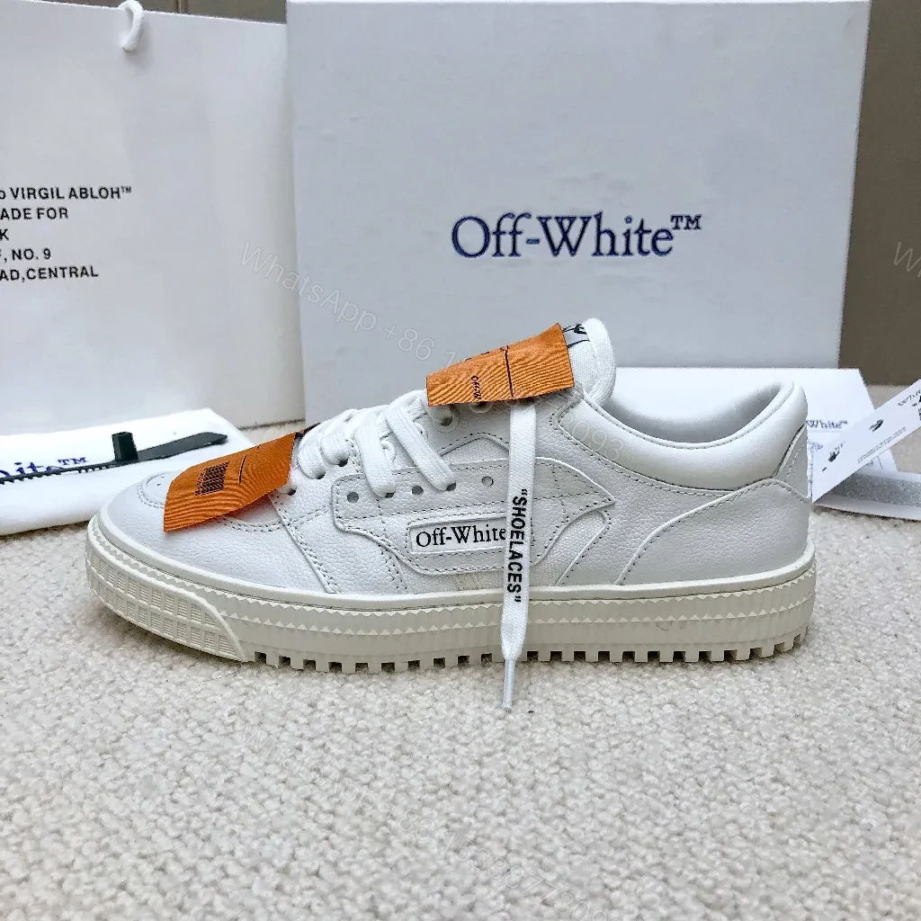 View 8 of White Leather Low-Profile Sneakers with Signature Tape Details