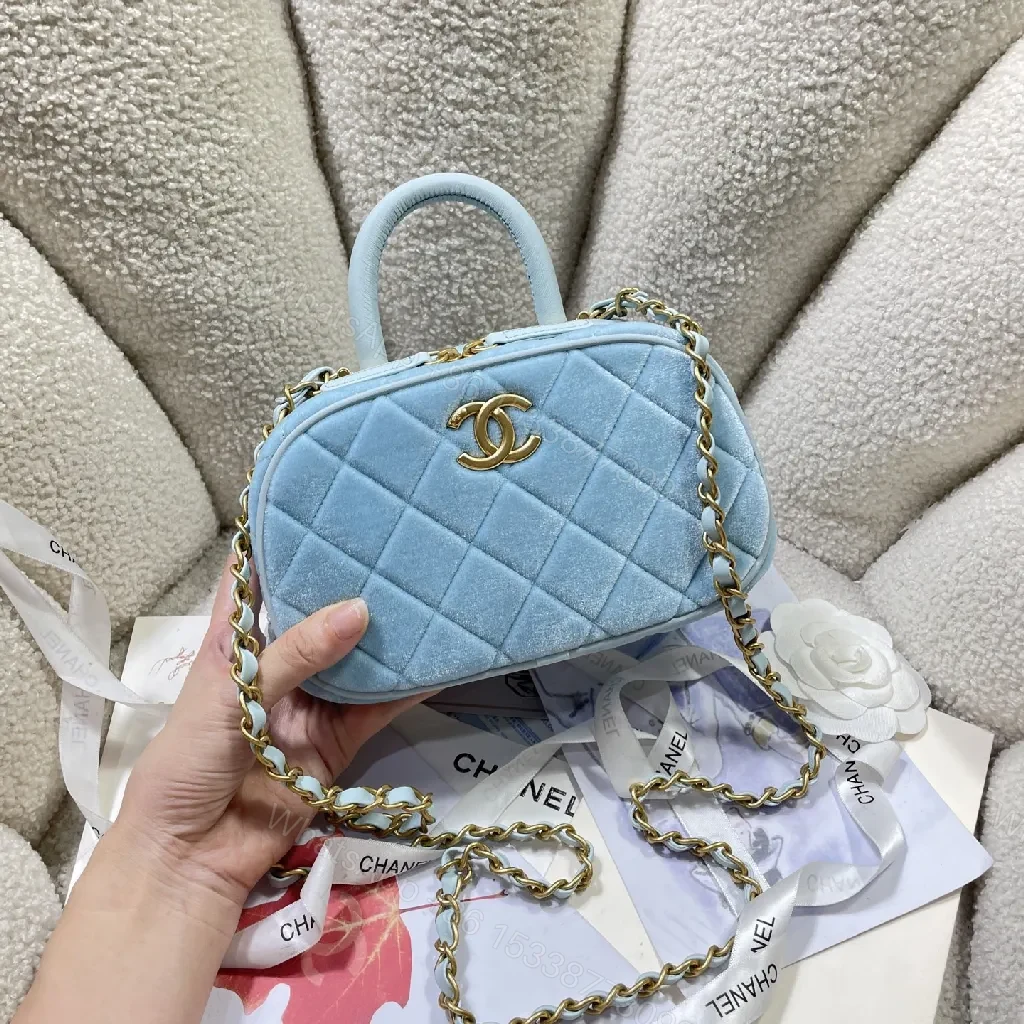 View 6 of Pastel Velvet Quilted Mini Bag with Gold Chain Short Crossbody Bag