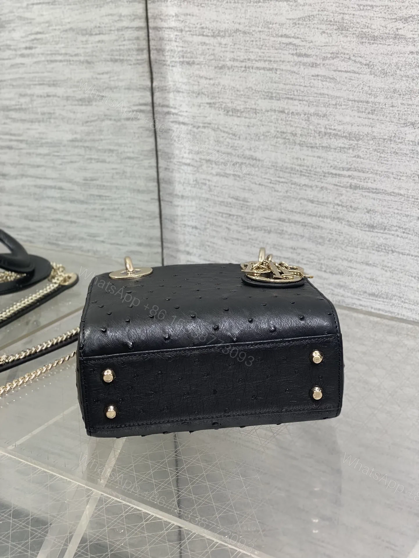 View 6 of Christian Dior Mini Lady Dior bag in Black Ostrich leather