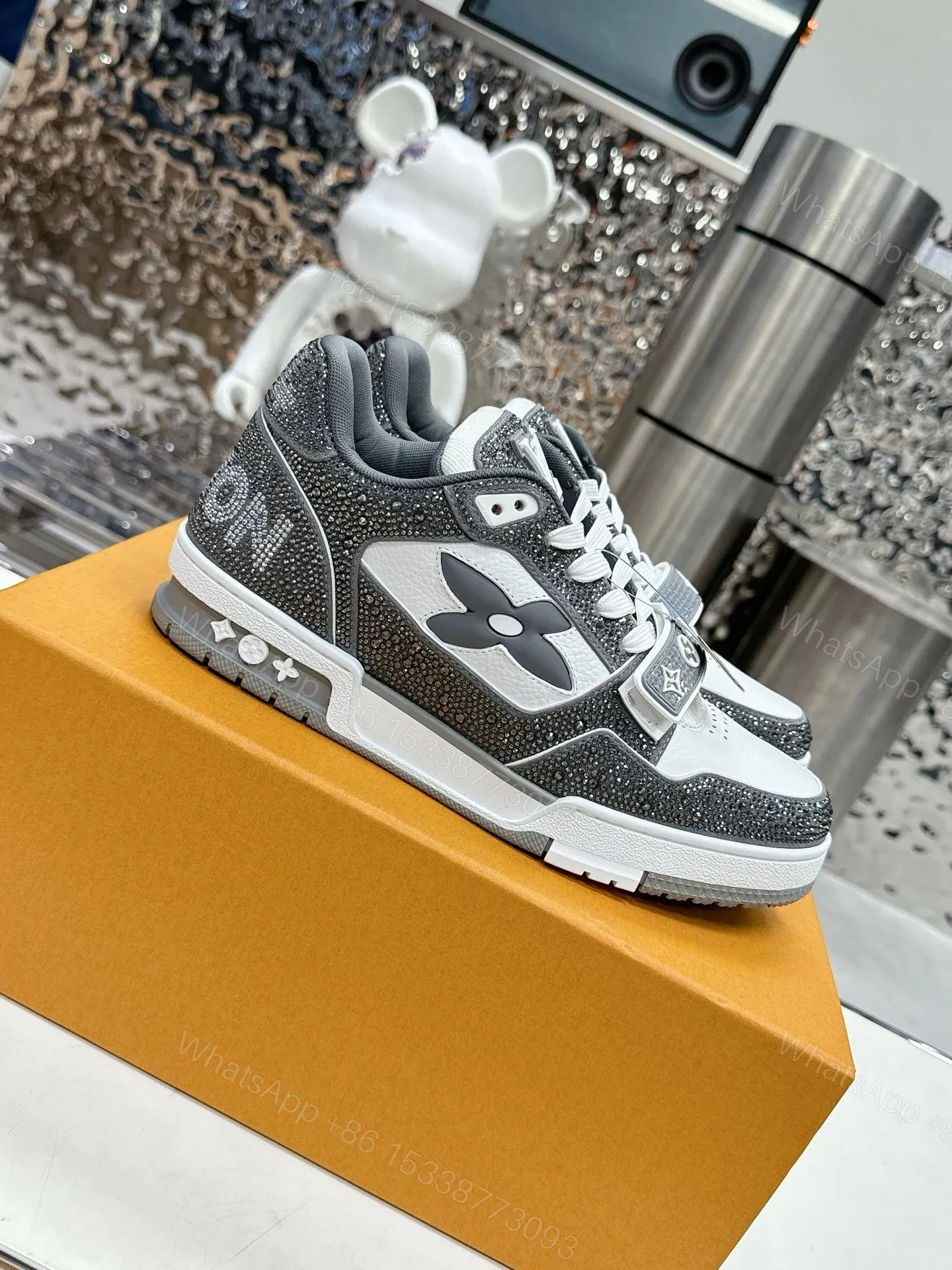 View 3 of LV Women White Black Leather Sneakers