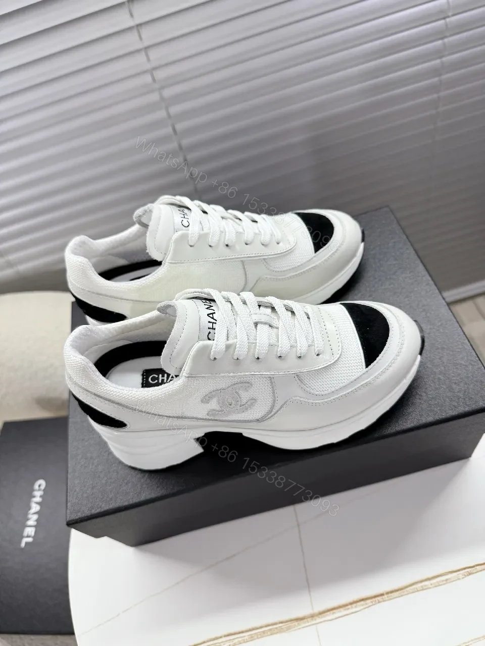 View 7 of White Leather Sneakers with Black Toe Cap – Luxury Casual Comfort