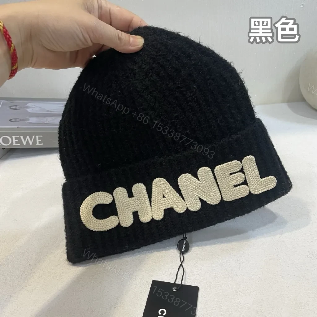 View 10 of Chunky Knit Beanie - Contrast Logo, Luxe Streetwear Style