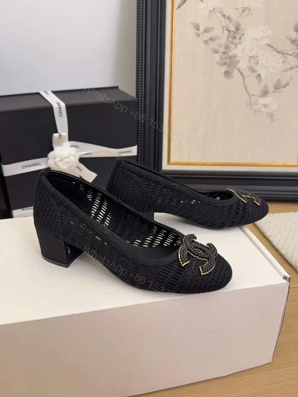 View 3 of Elegant Quilted Black Loafers with Gold Emblem: Everyday Luxury