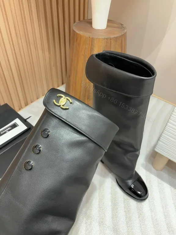 View 7 of Bold Faux Leather Knee-High Boots with Gold Hardware