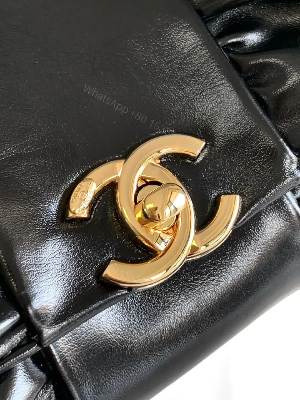 View 7 of Black Leather Ruched Clutch: Minimalist Glam, Gold Hardware, Evening-ready