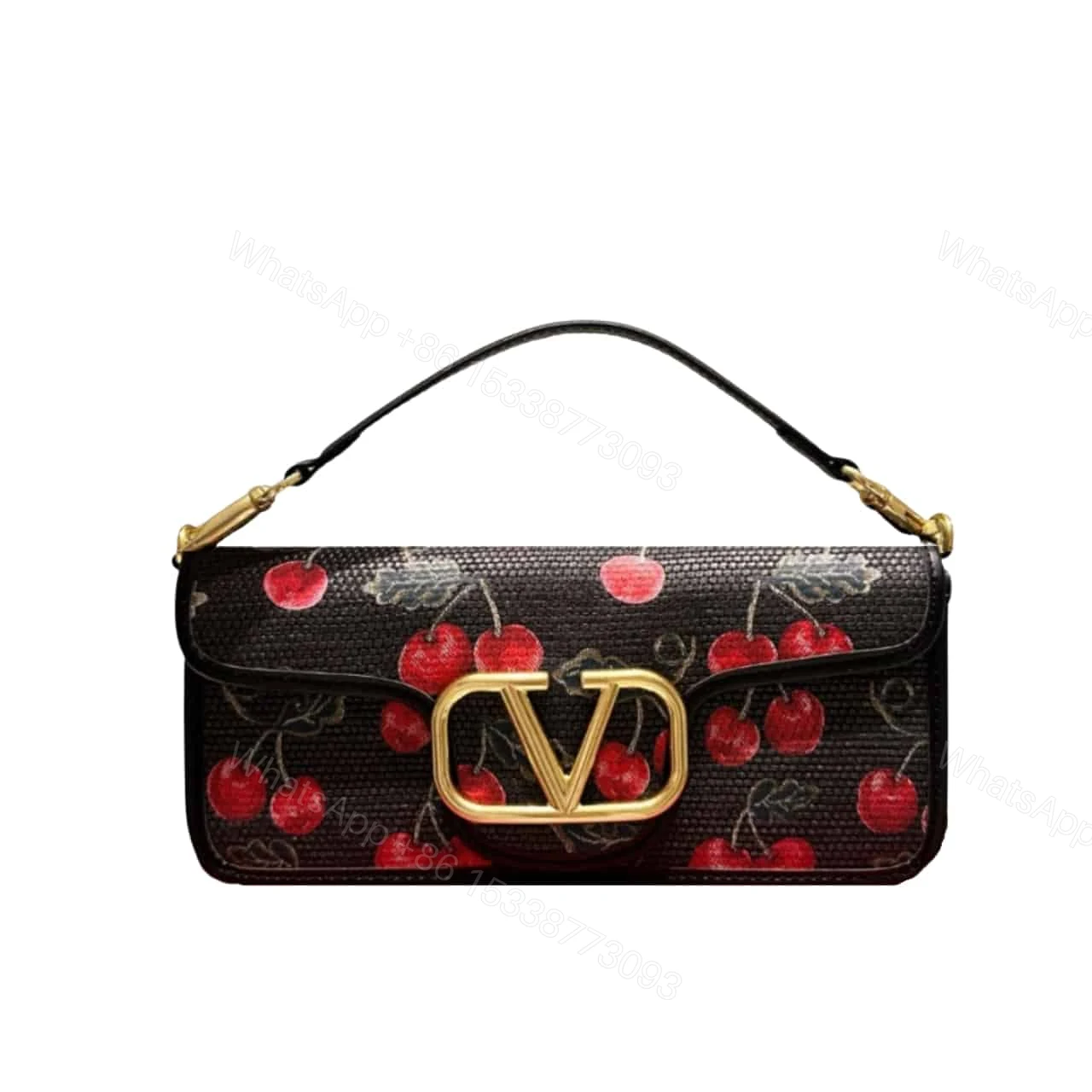 VALENTINO GARAVANI LOCÒ CHERRYFIC MOTIF SHOULDER BAG BLACK 26CM — view 1