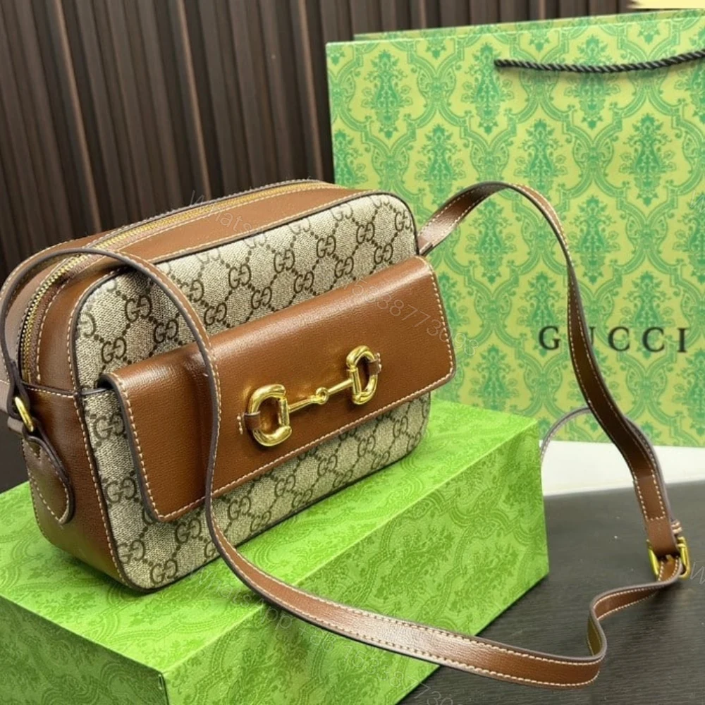 View 2 of Gucci Horsebit 1955 Small Shoulder Bag Beige Ebony GG Supreme Canvas 22Cm