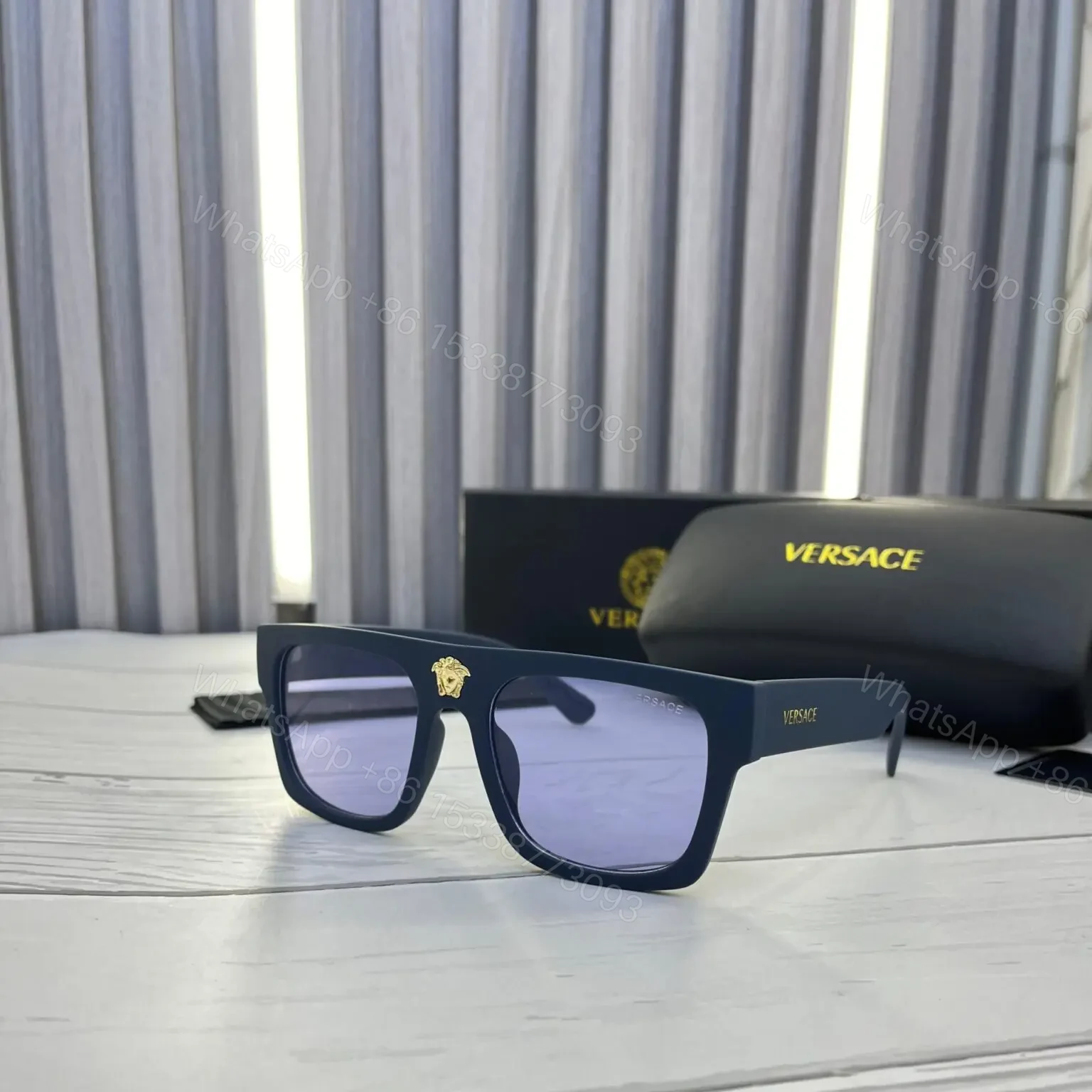 Versace V-Motif Wayfarer Sunglass Black — view 1