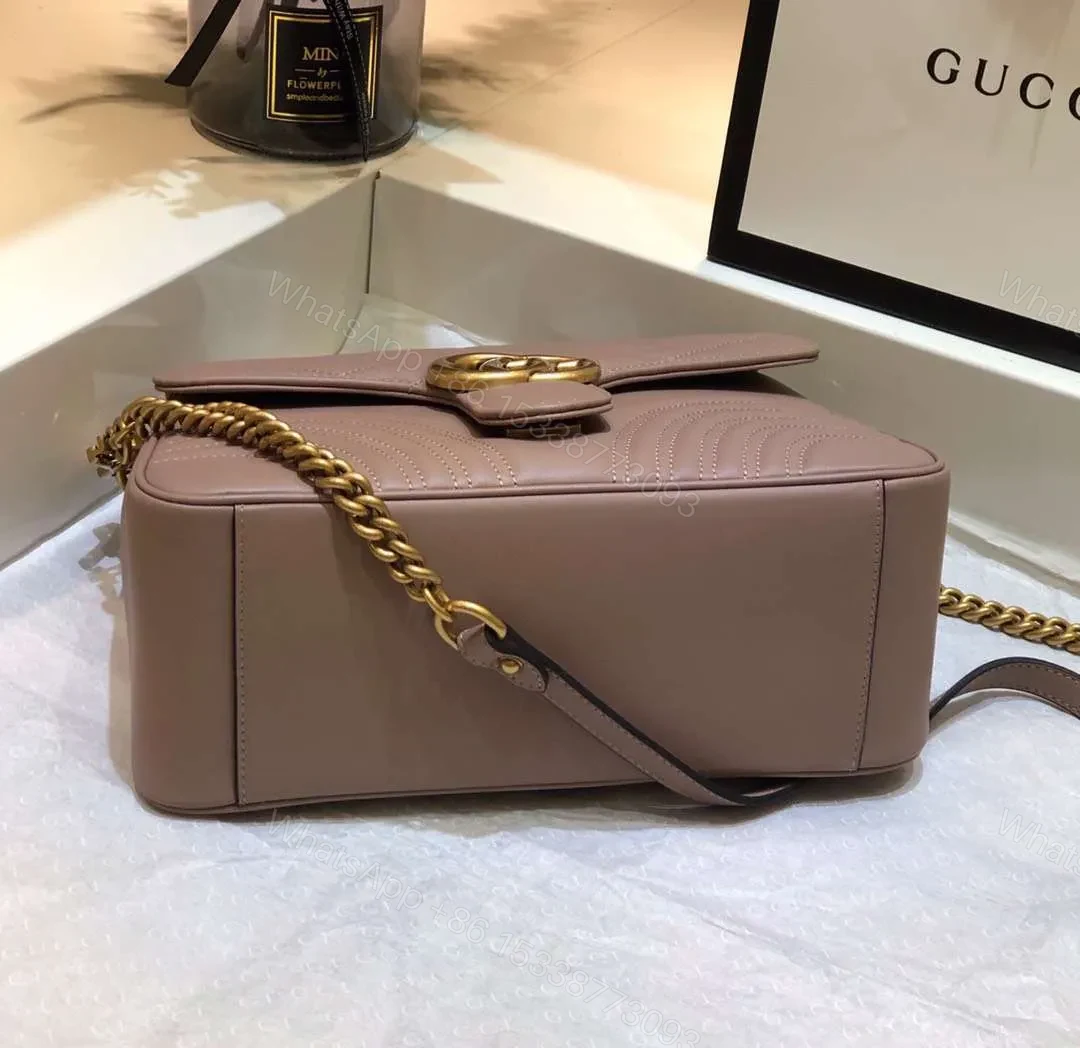 View 5 of Gucci Marmont Top Handle Like Auth Women’s Handbag with Gold Buckle 27cm