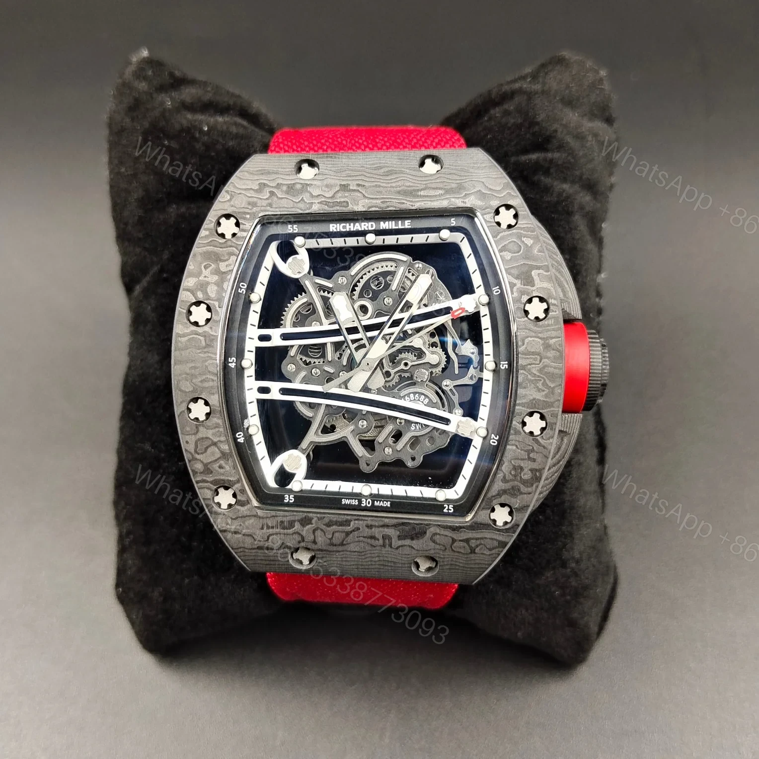 Richard Mille RM61-01 Yohan Blake Grey Edition Watch Red Strap NTPT Carbon Fiber Skeleton Automatic Premium Edition RM-RM61-01-YB-RED-NTPT — view 1