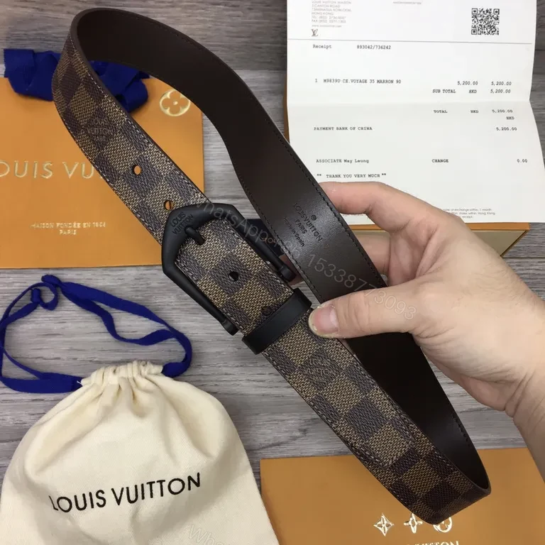 View 9 of Damier Ebene Belt: Subtle Luxury Leather-Trim Belt