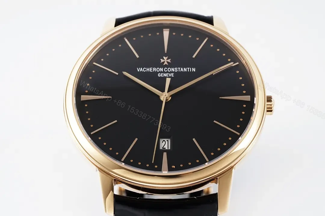 View 2 of PPF Factory Vacheron Constantin Patrimony 85180 Series Watch – Black Dial, Rose Gold Case, Black Leather Strap