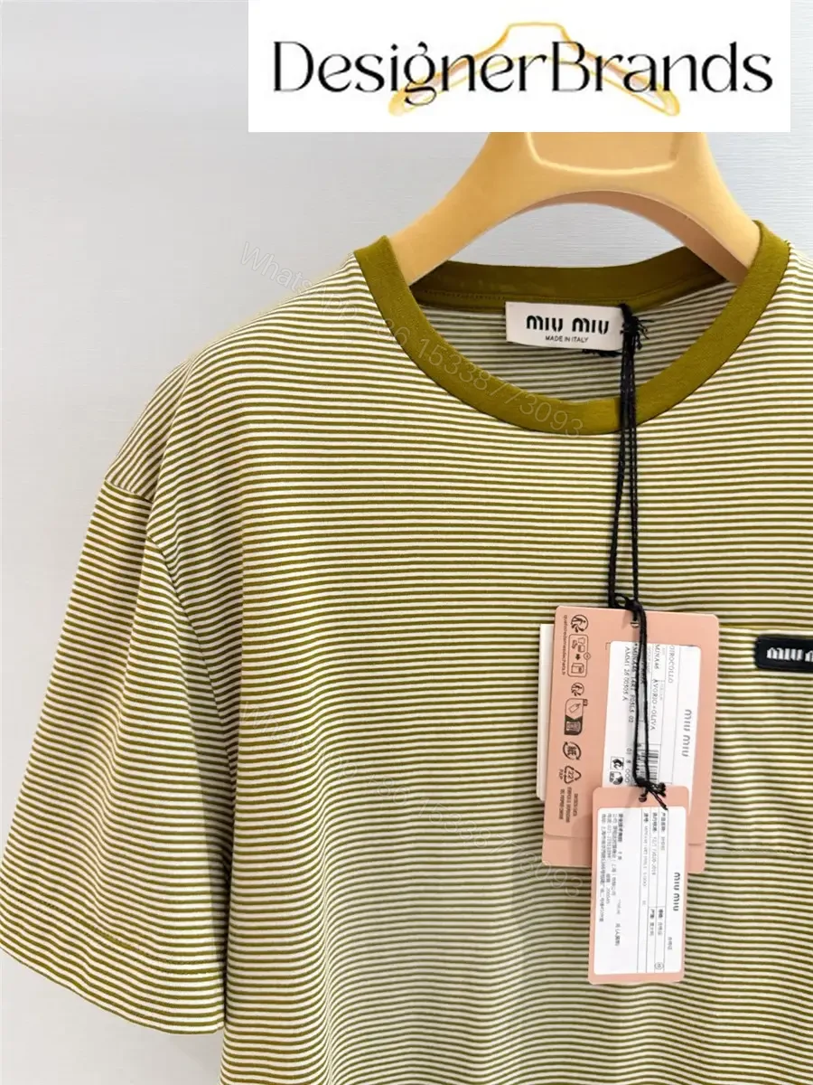 View 4 of Miu Miu Ivory and Olive Green Cotton T-Shirt