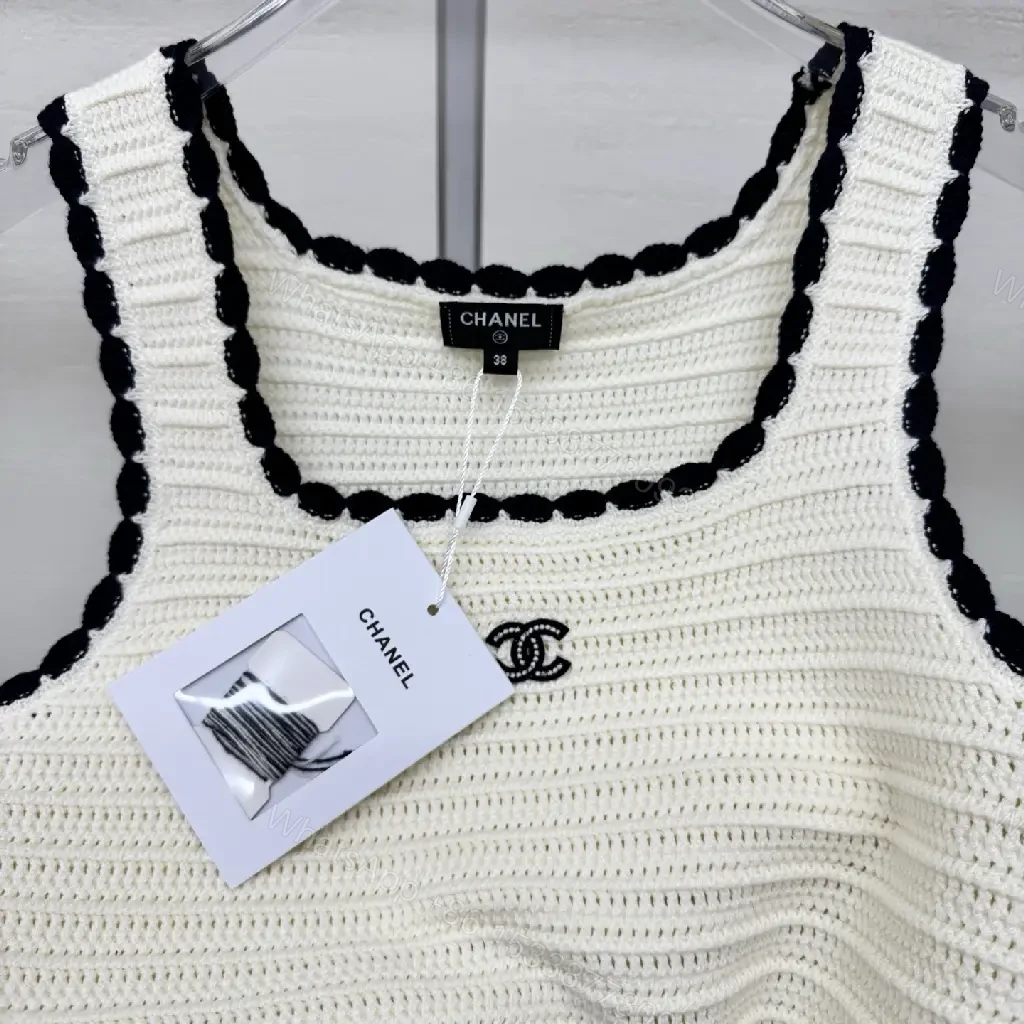 View 11 of Ivory Knit Crop Top with Black Piping, Luxe Knitwear Top