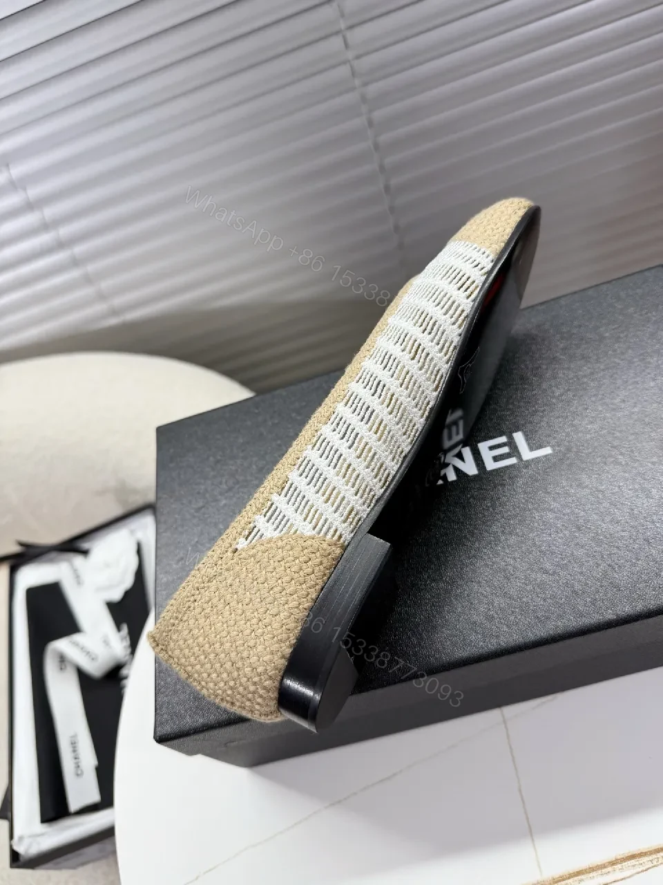 View 5 of Textured-Woven Chanel-Inspired Espadrille Flats, Low-Profile Comfort