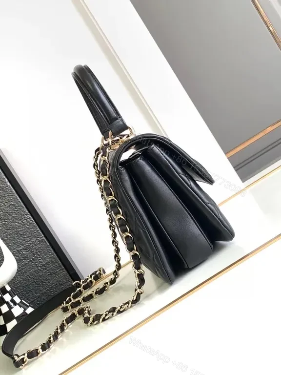 View 3 of Structured Quilted Crossbody: Black Gold-Chic Chanel-Inspired Bag