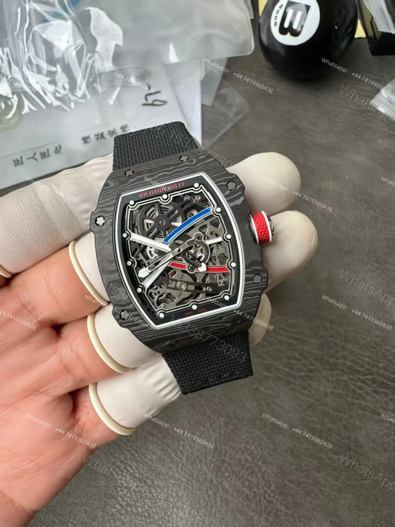 View 7 of Super Clone Richard Mille RM67-02 Carbon TPT Skeleton Tourbillon 1:1 Replica Watch with Black Strap