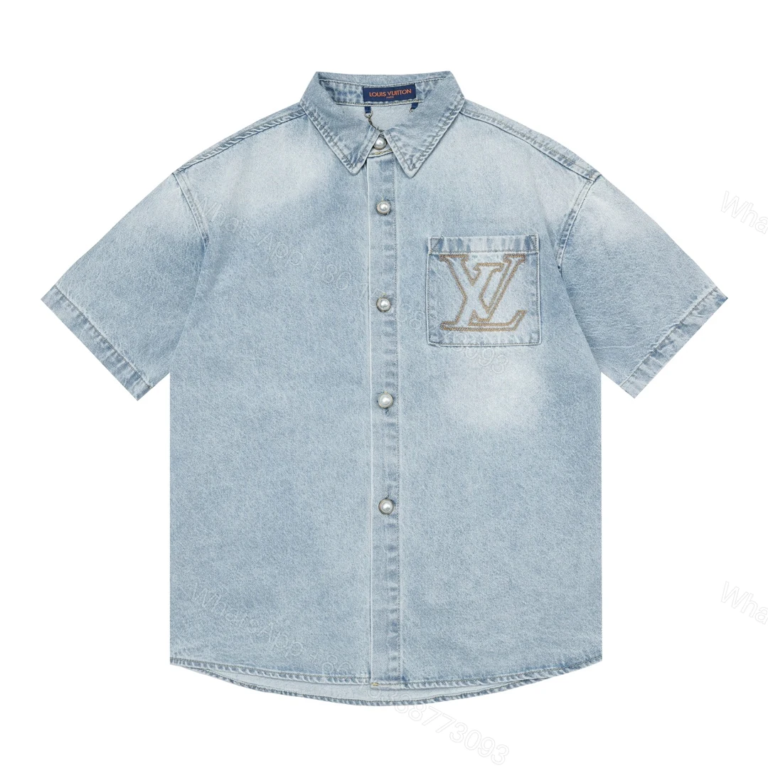 LV 一比一男士牛仔短袖襯衫 淺色口袋大Logo設計 夏季清爽風格 — view 1
