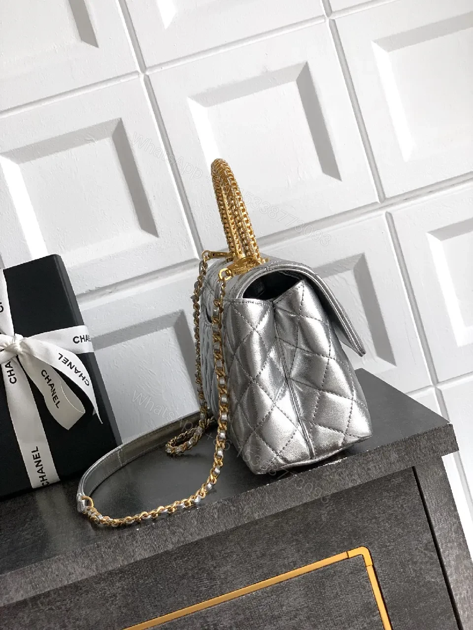 View 6 of Quilted Metallic Handbag: Structured Glamour, All-Day Confidence