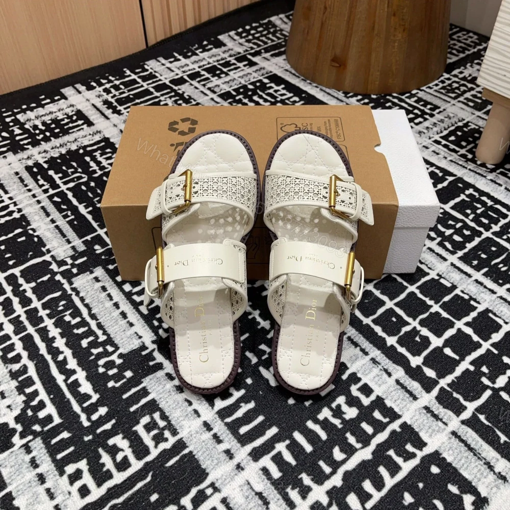 View 8 of 高仿Dior*D-Avenue系列KCO196圓頭塔扣一字拖鞋白色免檢版