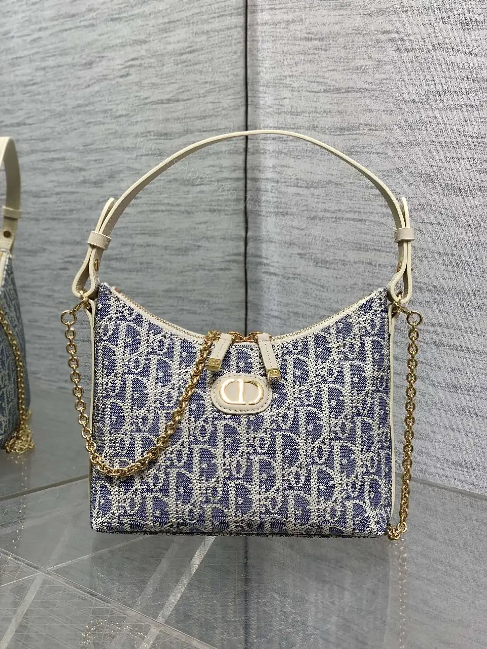 View 6 of Chic Denim‐Texture Satchel: Structured, Gold‐Accent Crossbody