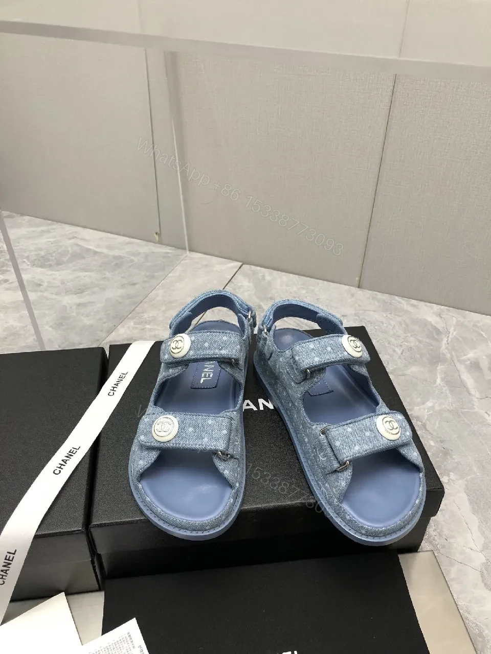 View 8 of Denim-Texture Sandals: Luxe Chanel-Inspired Everyday Comfort