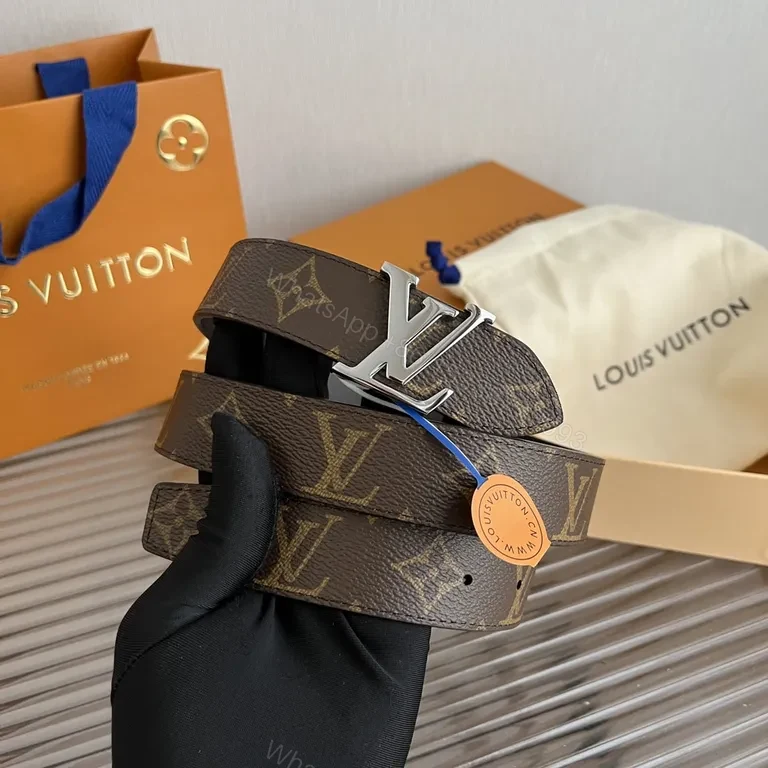 View 3 of Black Leather LV Belt + Silver Logo Buckle + Modern Minimalist + Premium Craftsmanship + Belt