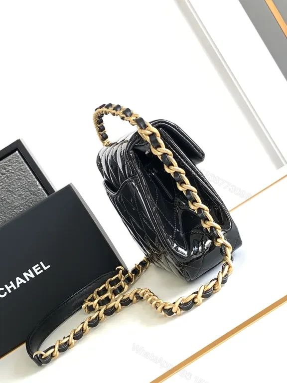 View 8 of Black Satin Mini Bag with Gold Chain - Lux-Influenced Style