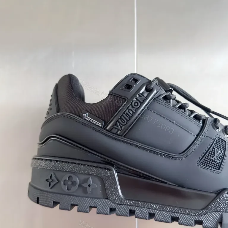 View 7 of Monochrome LV-Influenced Leather Sneakers: Sleek, Durable